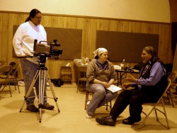 UALR students Carl Hardwick, Robbie Gill with Dennis Banks, 2006-03-18