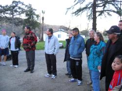 Dennis J. Banks, UFW President Arturo S. Rodriguez, morning circle at the National Farmworker Service Center in Keene, CA