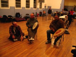 Drummers Jim, Marcus and Dennis, in the City Hall, Vaughn, NM