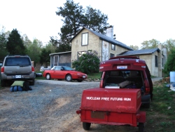 Footprints for Peace trailer outside Little Flower Catholic Worker Farm, Louisa, VA, 2006-04-20